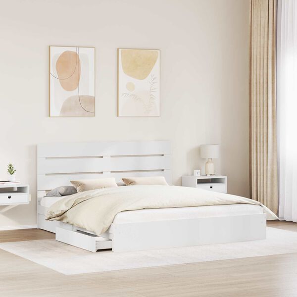 vidaXL Lit de Rangement Blanc 180 x 200 cm Bois d'ing&eacute;nierie