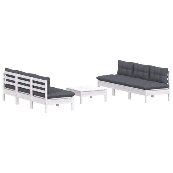 vidaXL Salon de jardin 7 pcs avec coussins anthracite bois de pin