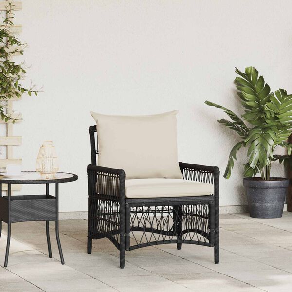 vidaXL Chaise de jardin avec coussin Noir 73 x 61 x 77 cm polyrotin
