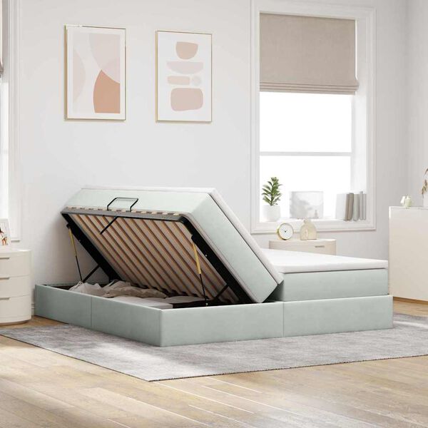 vidaXL Lit avec rangement et matelas Gris clair 180 x 200 cm Velours