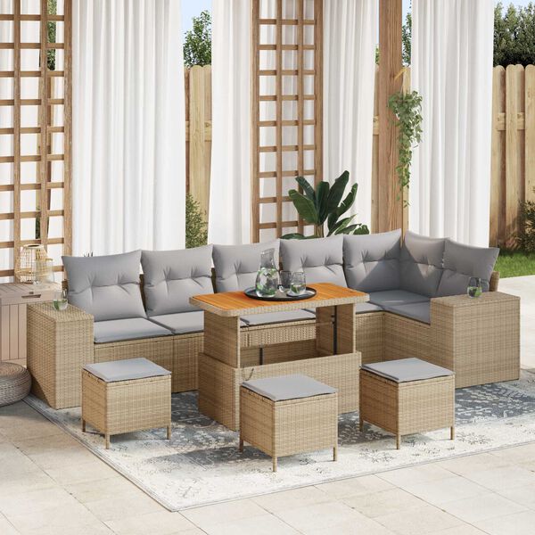 vidaXL Ensemble de canap&eacute; de jardin 10 pcs Beige polyrotin