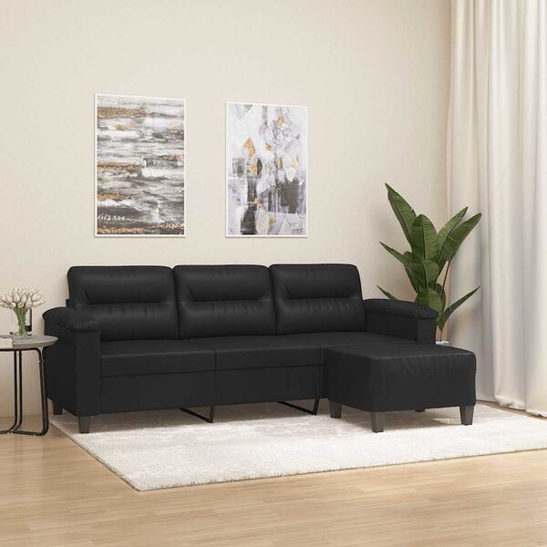 vidaXL Canap&eacute; &agrave; 3 places avec repose-pieds Noir 180 cm Similicuir