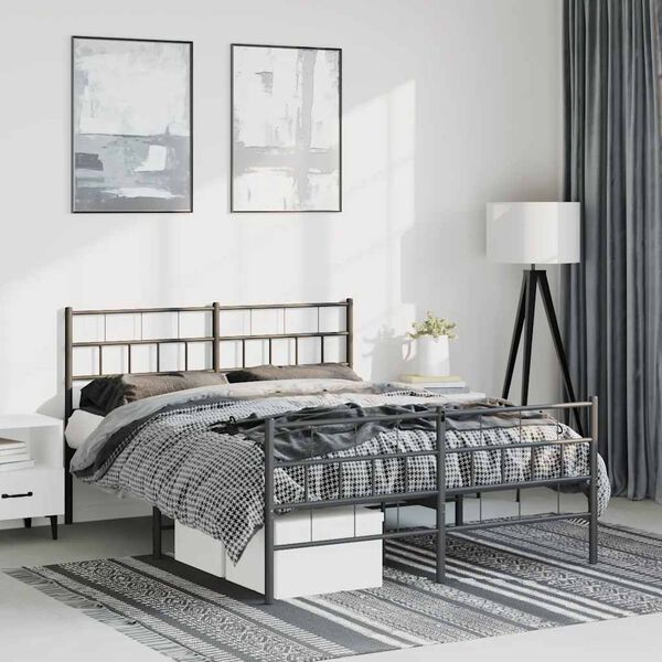 vidaXL Cadre de lit m&eacute;tal sans matelas avec pied de lit noir 135x190cm