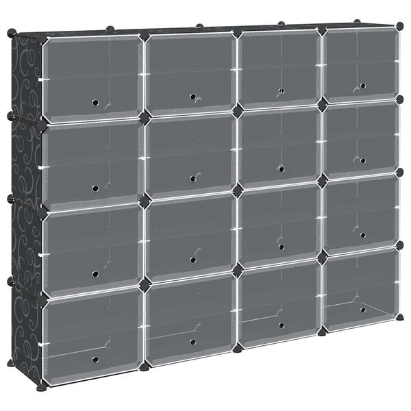 vidaXL Cubes de rangement 16 pcs avec portes noir PP