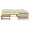 vidaXL Salon de jardin 6 pcs avec coussins blanc cr&egrave;me bambou