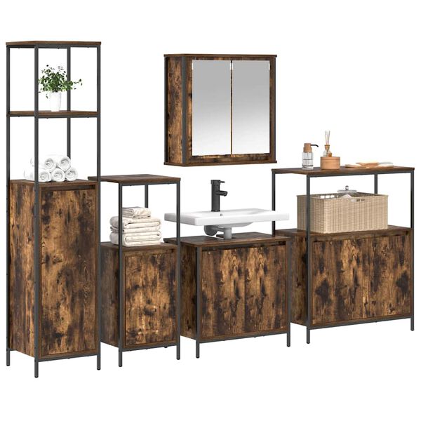 vidaXL Ensemble de mobilier de salle de bain 5 pcs Ch&ecirc;ne fum&eacute; et noir