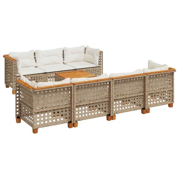 vidaXL Salon de jardin avec coussins 8 pcs beige r&eacute;sine tress&eacute;e