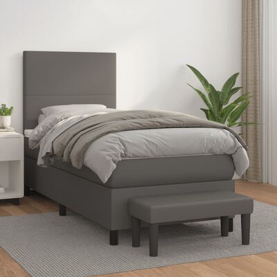 vidaXL Sommier à lattes de lit avec matelas Gris 90x200 cm Similicuir