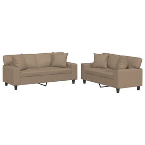 vidaXL Ensemble de canap&eacute;s 2 pcs avec coussins cappuccino similicuir