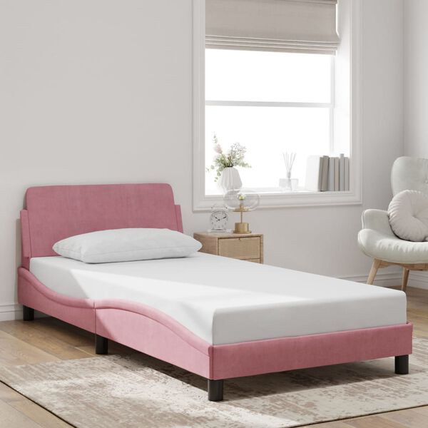 vidaXL Cadre de lit avec t&ecirc;te de lit Dover rose 100x200cm velours