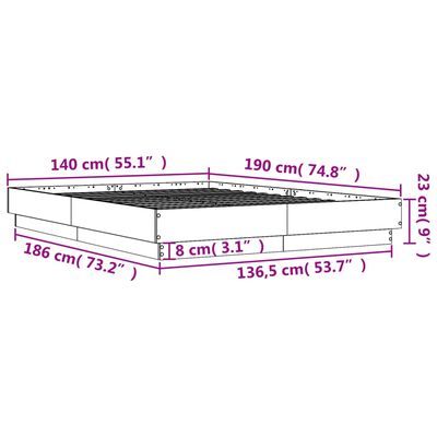 vidaXL Cadre de lit avec LED sans matelas sonoma gris 140x190 cm