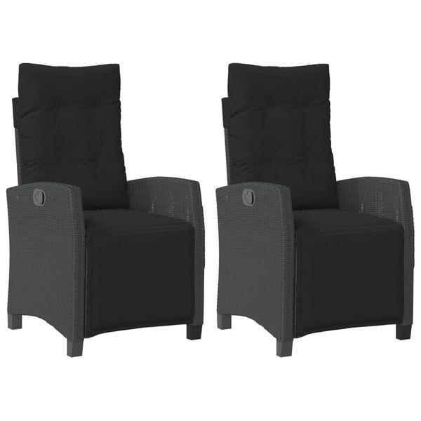 vidaXL Chaises inclinables de jardin lot de 2 repose-pied noir rotin