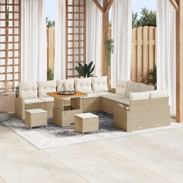 vidaXL Ensemble de canap&eacute; de jardin avec coussin 13 pcs Beige et cr&egrave;me