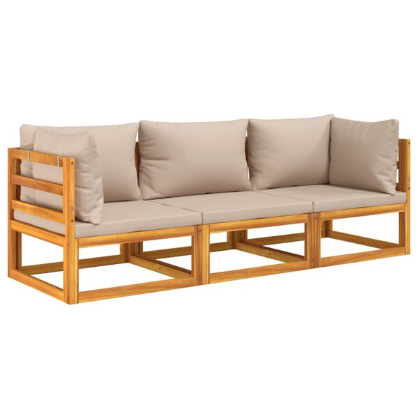 vidaXL Salon de jardin 3 pcs avec coussins taupe bois massif