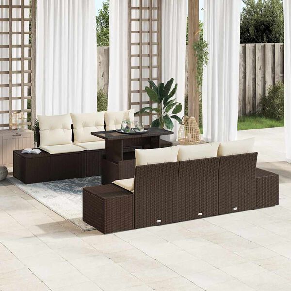 vidaXL Ensemble de canap&eacute; de jardin avec coussin 7 pcs Marron et Cr&egrave;me