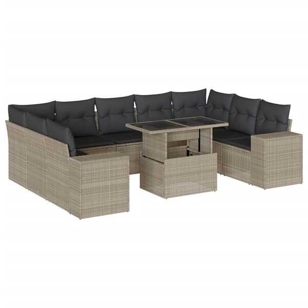 vidaXL Salon de jardin avec coussins 10 pcs gris clair r&eacute;sine tress&eacute;e