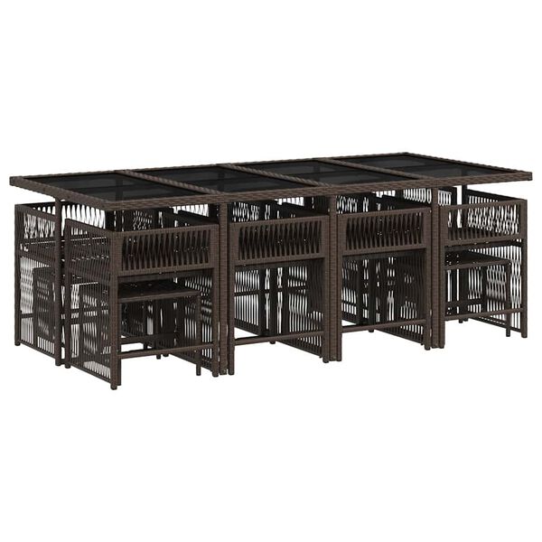vidaXL Ensemble &agrave; manger de jardin avec coussins 13 pcs marron rotin