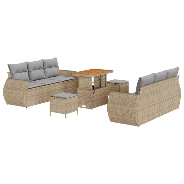 vidaXL Ensemble de canap&eacute; de jardin avec coussin 9 pcs Beige polyrotin