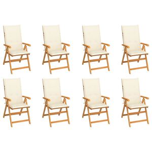 vidaXL Fauteuils pliants inclinables avec coussins 8 pcs teck massif