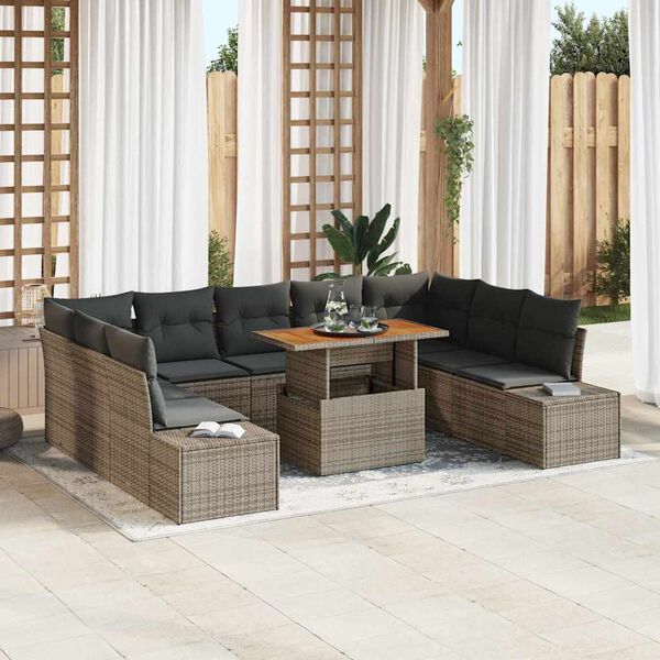 vidaXL Ensemble de salle &agrave; manger pour jardin 10 pcs Gris et marron