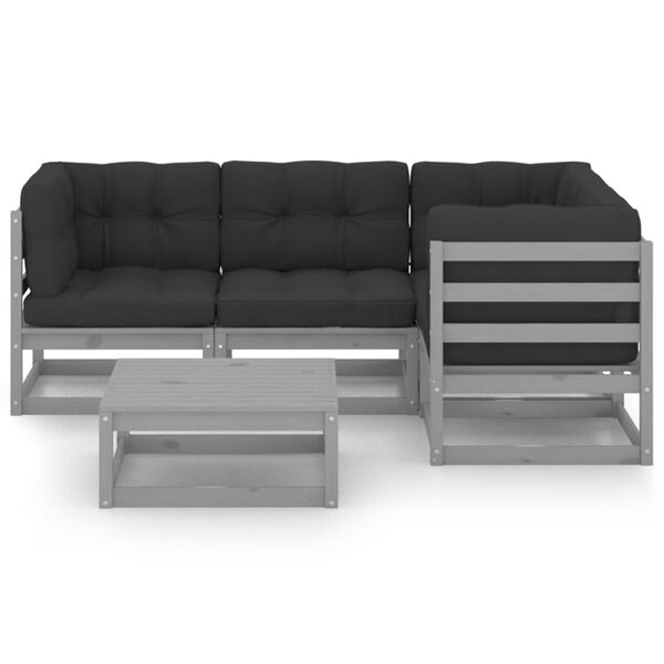 vidaXL Salon de jardin 5 pcs avec coussins Bois de pin massif