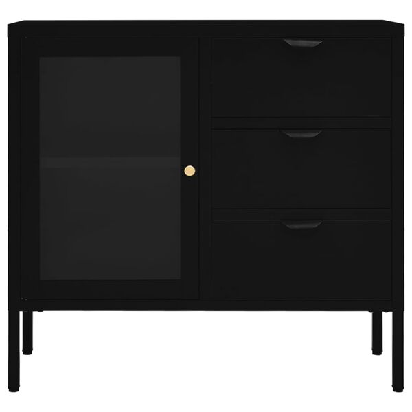 vidaXL Buffet Noir 75x35x70 cm Acier et verre tremp&eacute;
