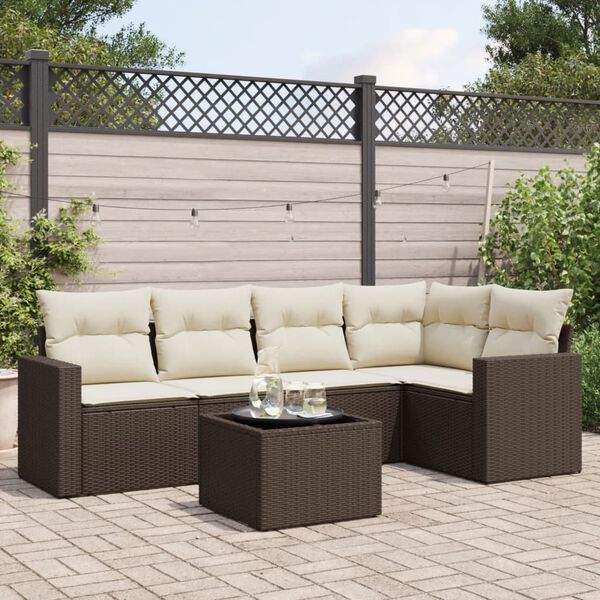vidaXL Salon de jardin avec coussins 6 pcs marron r&eacute;sine tress&eacute;e
