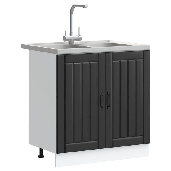 vidaXL Meuble sous &eacute;vier avec porte Lucca 2 pcs Noir Bois d'ing&eacute;nierie
