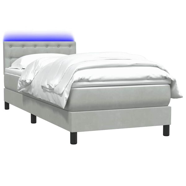 vidaXL Sommier &agrave; lattes de lit et matelas et LED gris clair 90x210 cm velours