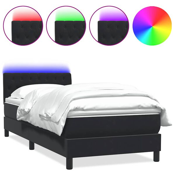 vidaXL Sommier &agrave; lattes de lit avec matelas et LED noir 100x210 cm velours