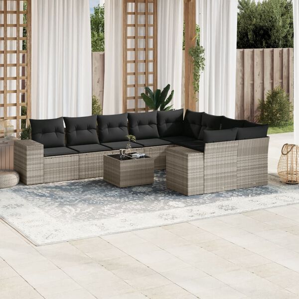 vidaXL Salon de jardin avec coussins 10 pcs gris clair r&eacute;sine tress&eacute;e