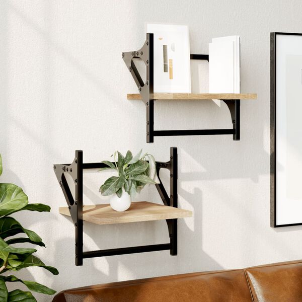 vidaXL &Eacute;tag&egrave;res murales avec barres 2 pcs ch&ecirc;ne sonoma 30x25x30 cm