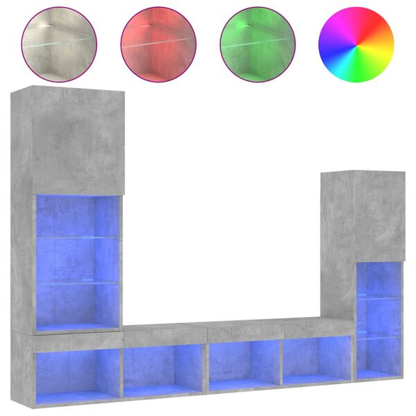 vidaXL Unit&eacute;s murales TV avec LED 4 pcs gris b&eacute;ton bois d'ing&eacute;nierie