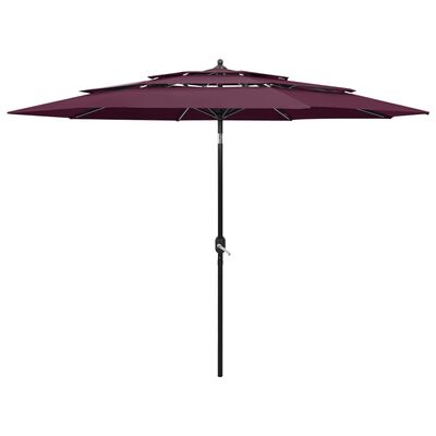 vidaXL Parasol de jardin à 3 niveaux mât en aluminium rouge bordeaux