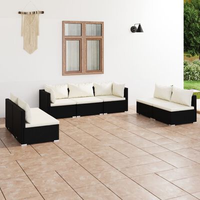 vidaXL Salon de jardin 7 pcs avec coussins Résine tressée Noir