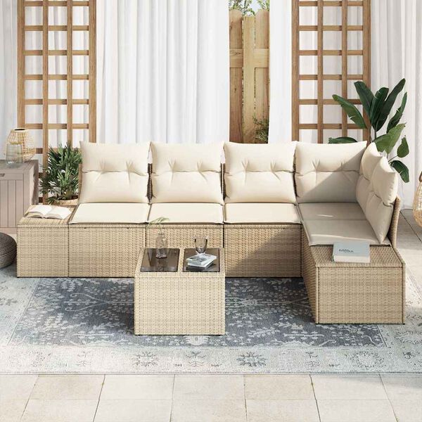 vidaXL Ensemble de canap&eacute; de jardin Beige et cr&egrave;me polyrotin
