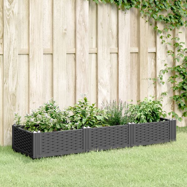 vidaXL Jardini&egrave;re avec piquets noir 125x40x28,5 cm PP