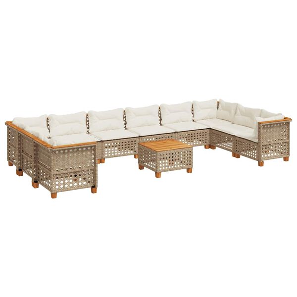 vidaXL Salon de jardin 11 pcs avec coussins beige r&eacute;sine tress&eacute;e