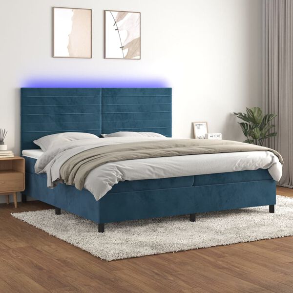 vidaXL Sommier &agrave; lattes de lit avec matelas LED Bleu fonc&eacute; 200x200 cm