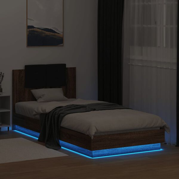 vidaXL Cadre de lit avec LED sans matelas ch&ecirc;ne marron 100x200 cm
