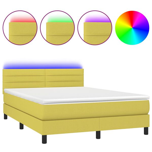 vidaXL Sommier &agrave; lattes de lit avec matelas LED Vert 140x190 cm Tissu