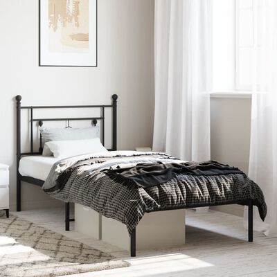 vidaXL Cadre de lit métal sans matelas avec tête de lit noir 100x200cm