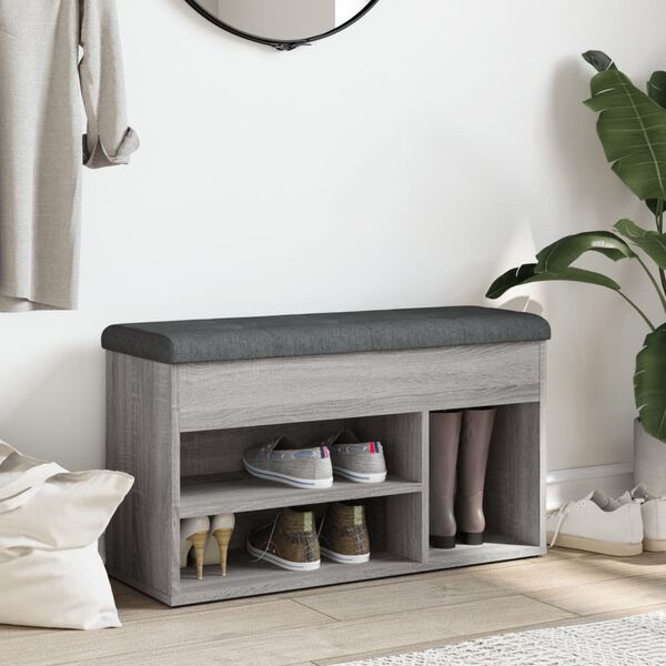 vidaXL Banc &agrave; chaussures sonoma gris 82x32x45,5 cm bois d'ing&eacute;nierie