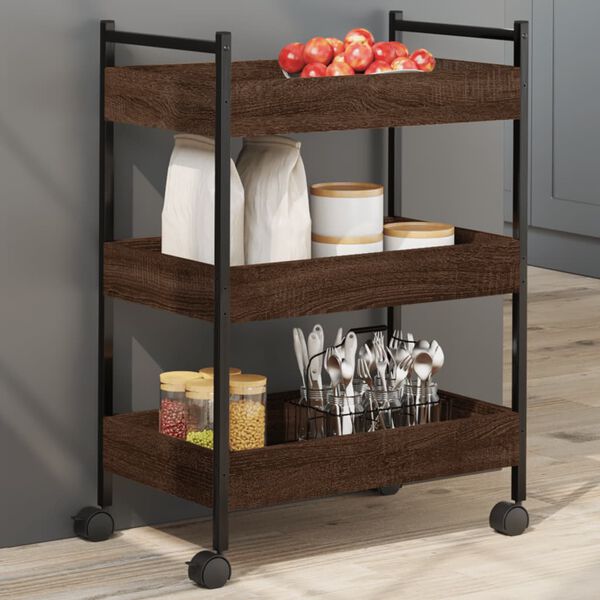 vidaXL Chariot de cuisine ch&ecirc;ne marron 50x30x70 cm bois d'ing&eacute;nierie