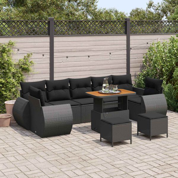 vidaXL Ensemble de canap&eacute; de jardin 10 pcs Noir polyrotin
