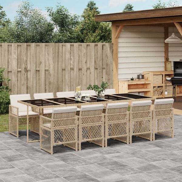 vidaXL Ensemble &agrave; manger de jardin et coussins 11 pcs beige poly rotin