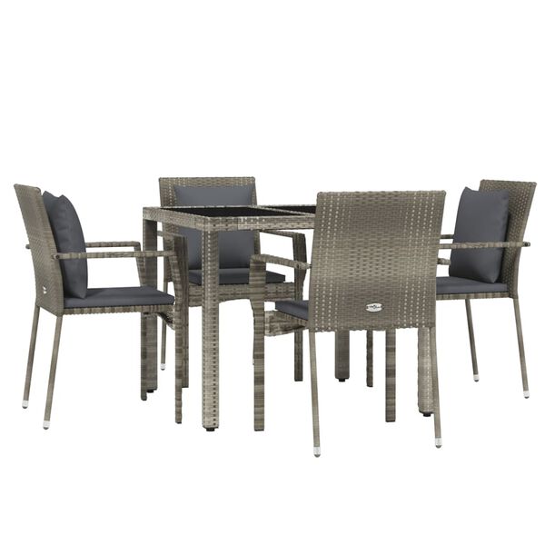 vidaXL Ensemble &agrave; manger de jardin 5 pcs coussins gris r&eacute;sine tress&eacute;e