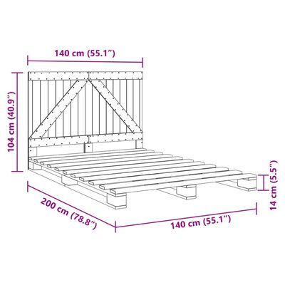 vidaXL Cadre de lit avec tête de lit gris 140x200 cm bois pin massif