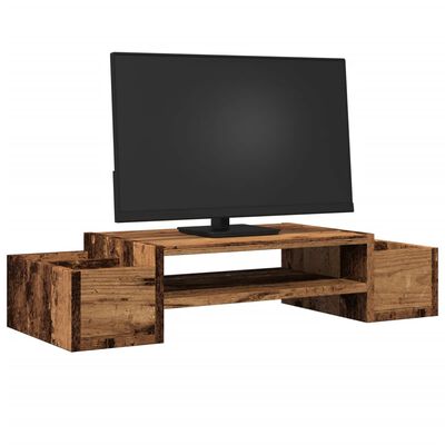 vidaXL Support de moniteur avec rangement vieux bois bois d'ingénierie