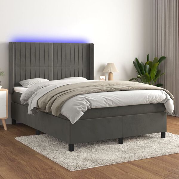 vidaXL Sommier &agrave; lattes de lit matelas et LED Gris fonc&eacute; 140x190 cm